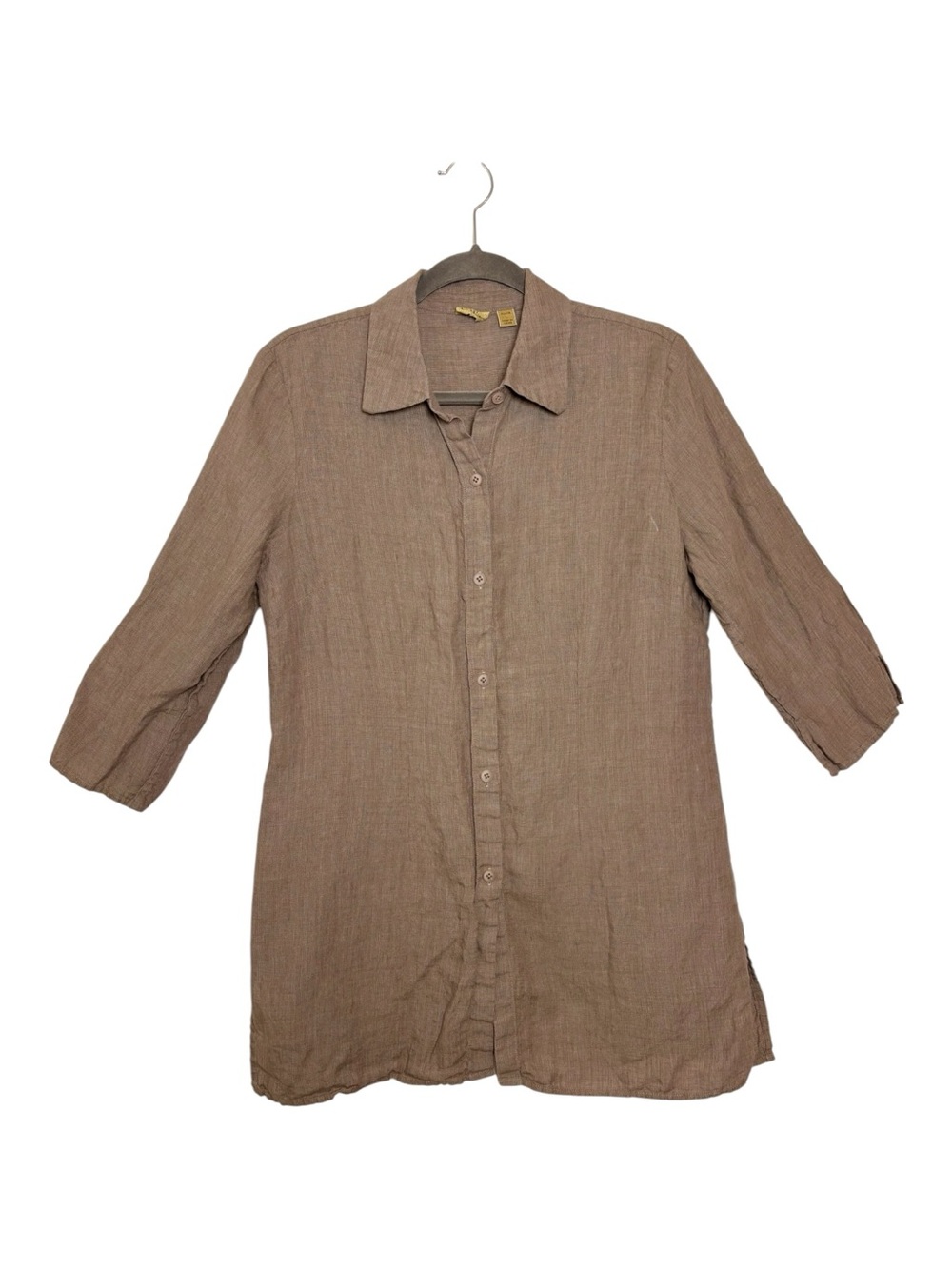Caslon Taupe Brown 100% Linen Button Up Tunic Shirt Boho Coastal Large